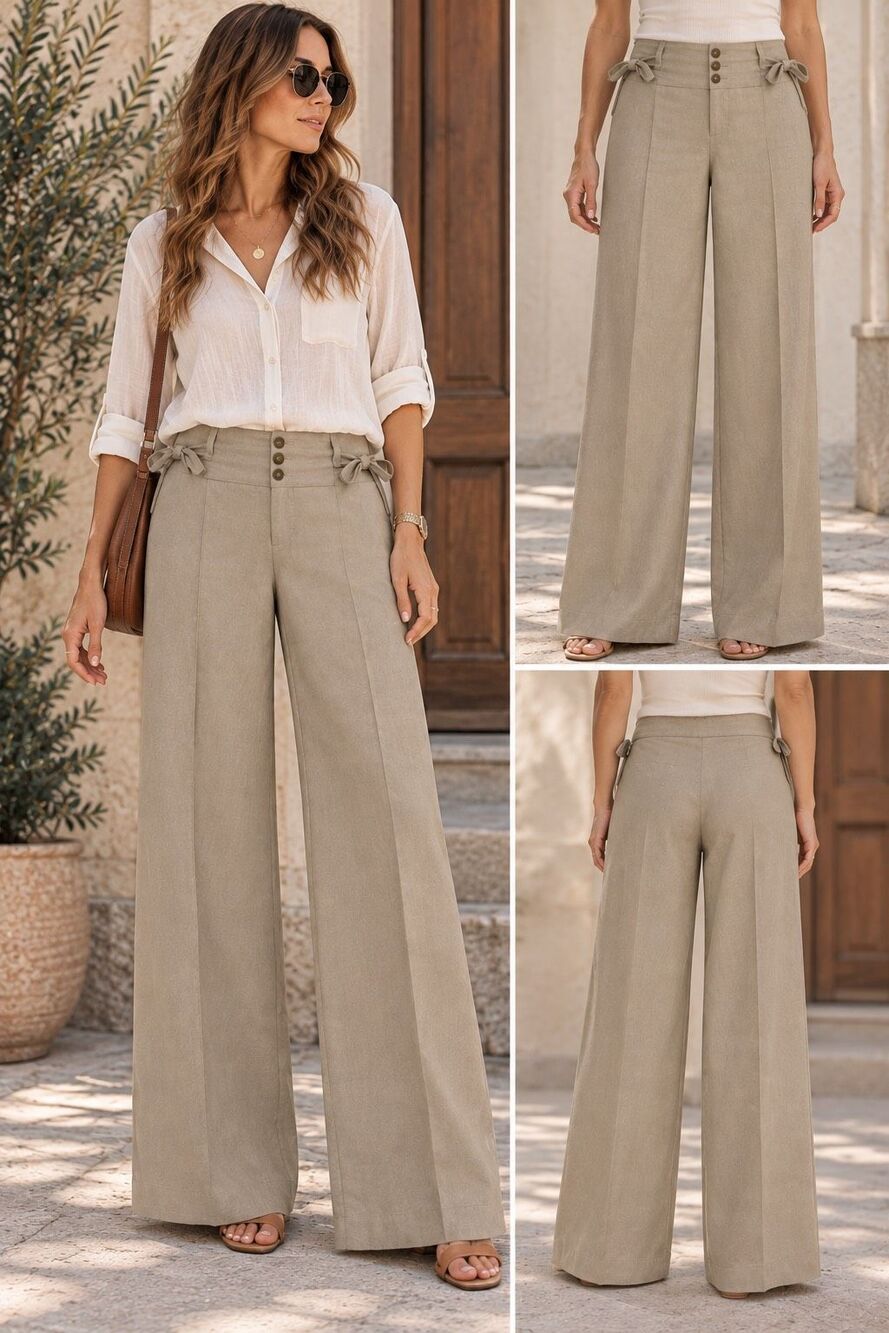 Elevenses Anthropologie Size 4 Wide Leg Trouser Pants Beige Career Office Preppy